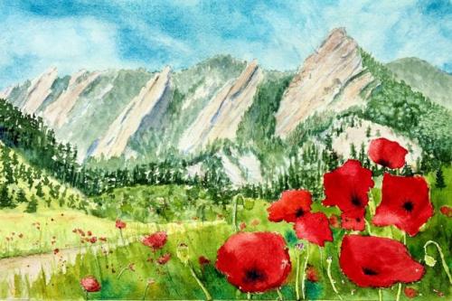 Boulder Flatirons with Poppies